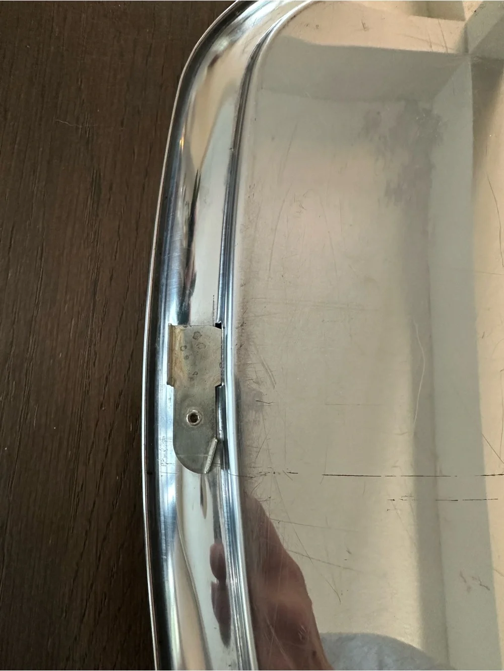 Vintage MCM Stainless Steel Cake Carrier with Wood Handle